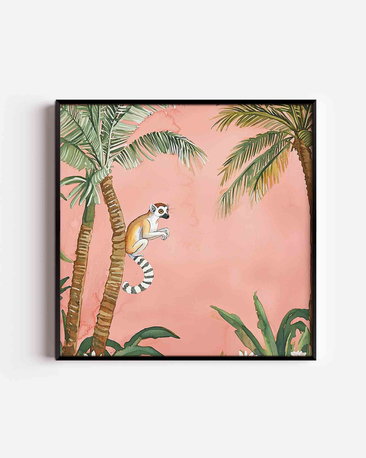 Lemur en palmbomen – vierkante dierenposter als wanddecoratie