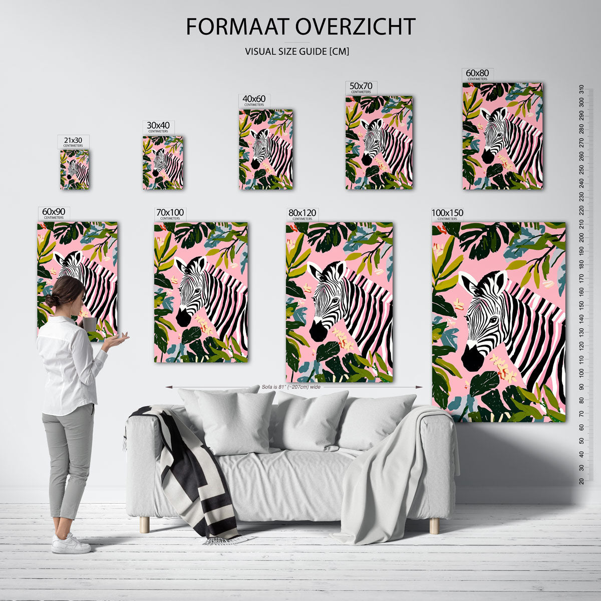 Zebra en bladeren – staande muurposter met dierenthema