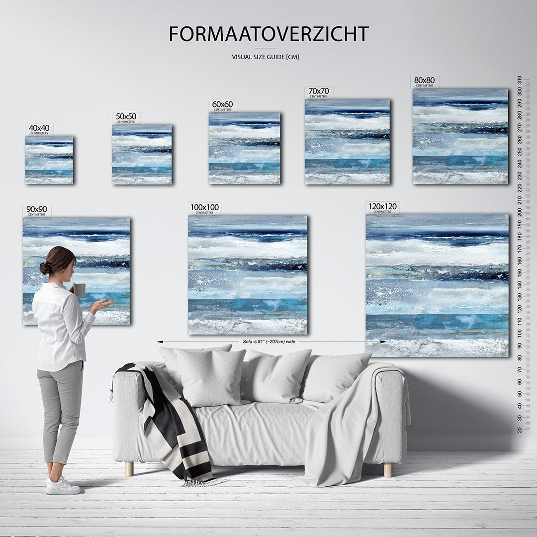 Horizontale kleurenlagen kunstwerk – materiaalweergave – dit werk toont horizontale lagen in verschillende tinten blauw en