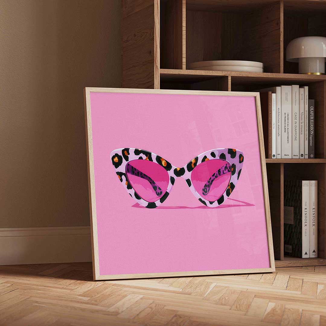Zonnebril met luipaardprint – vierkante Pop Art wanddecoratie van WallArtistic