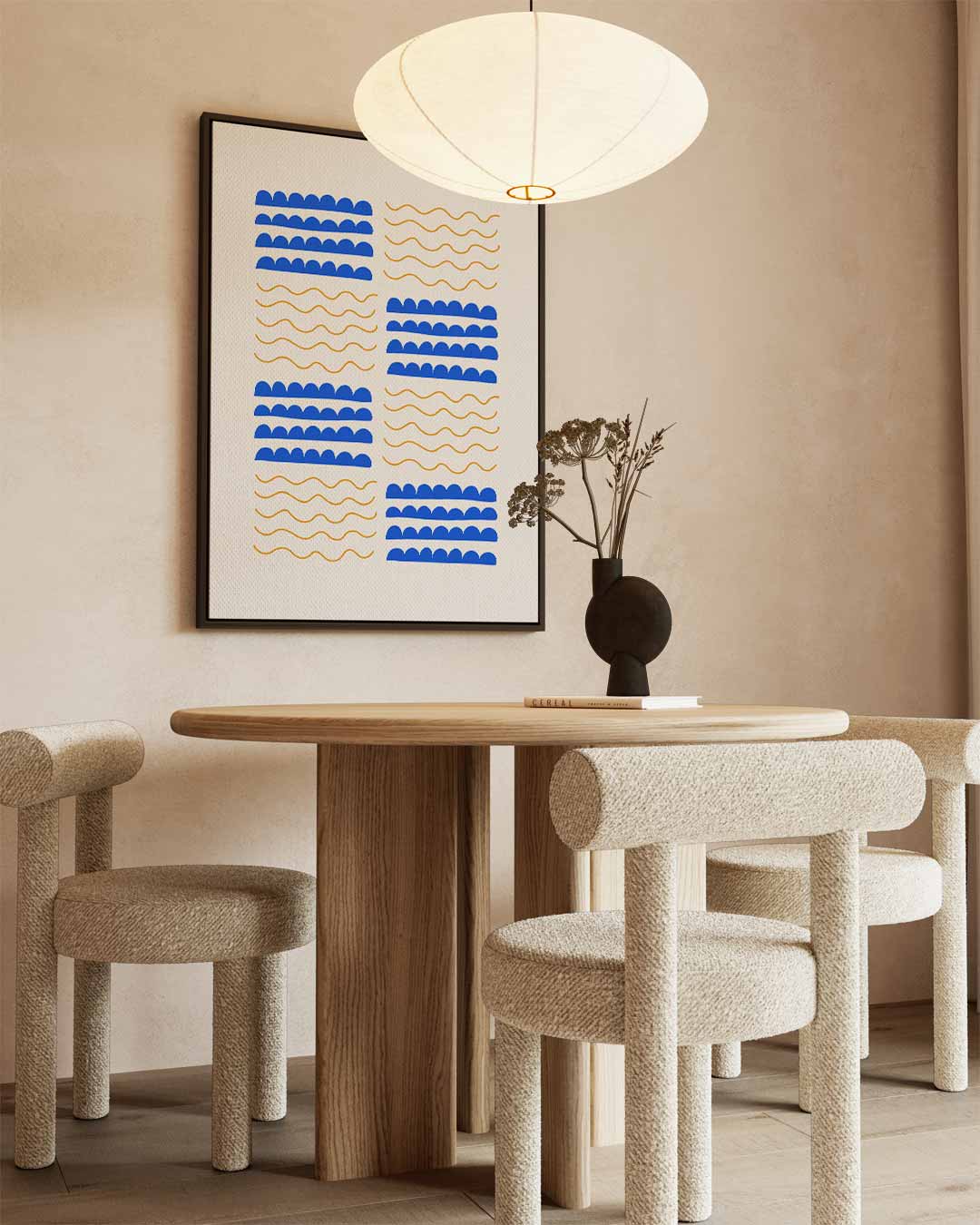Golven en Boogjes – kunstwerk met zwarte baklijst