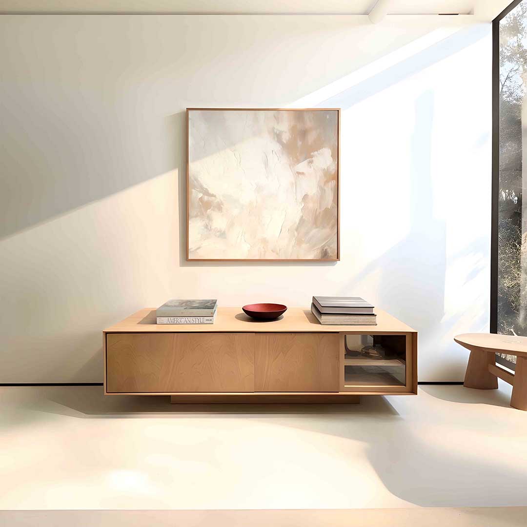 Abstracte beige en witte – vierkante abstracte wanddecoratie van WallArtistic
