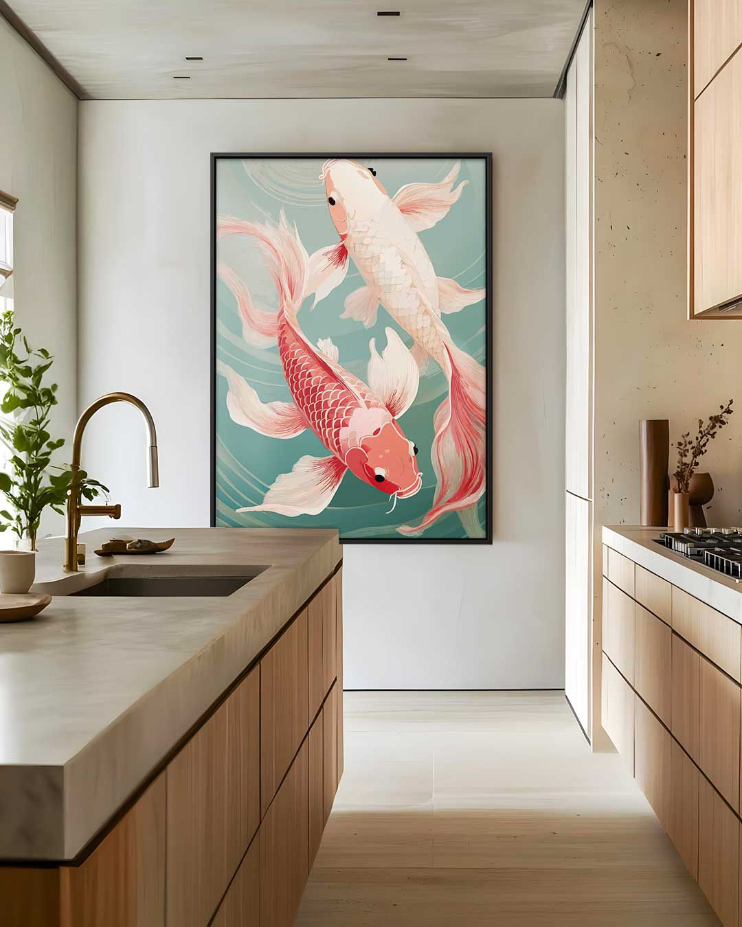 Koi Vissen in Beweging – canvas wanddecoratie in portret formaat