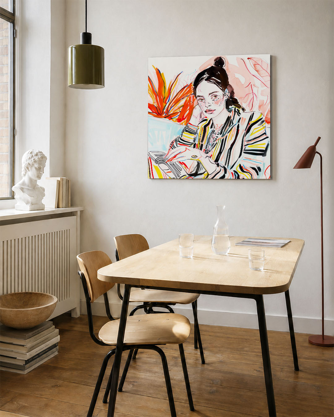 Kleurrijke portret illustratie kunstwerk – vierkante wanddecoratie – dit werk toont een levendig portret met dynamische