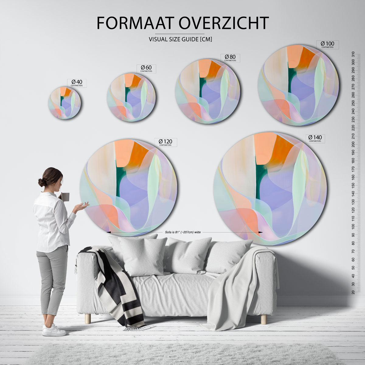 Abstracte vormen – kleurrijke wandkunst als muurcirkel