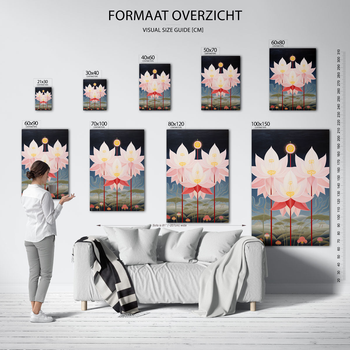 Bloemen en bladeren – staande muurposter met surrealistische uitstraling