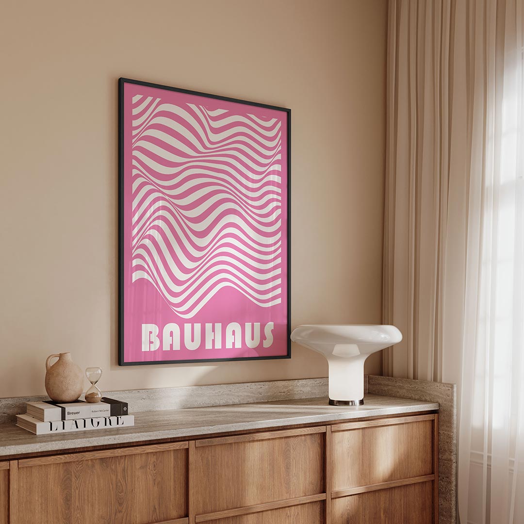 Golvend lijnenspel – geometrische Bauhaus poster in staand formaat
