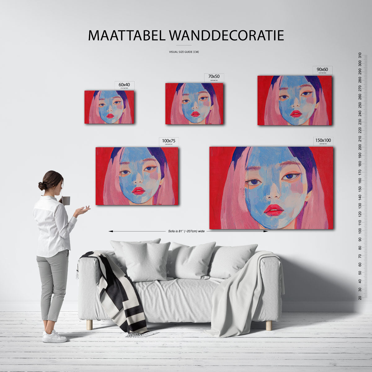 Portretkunst – moderne liggende wanddecoratie