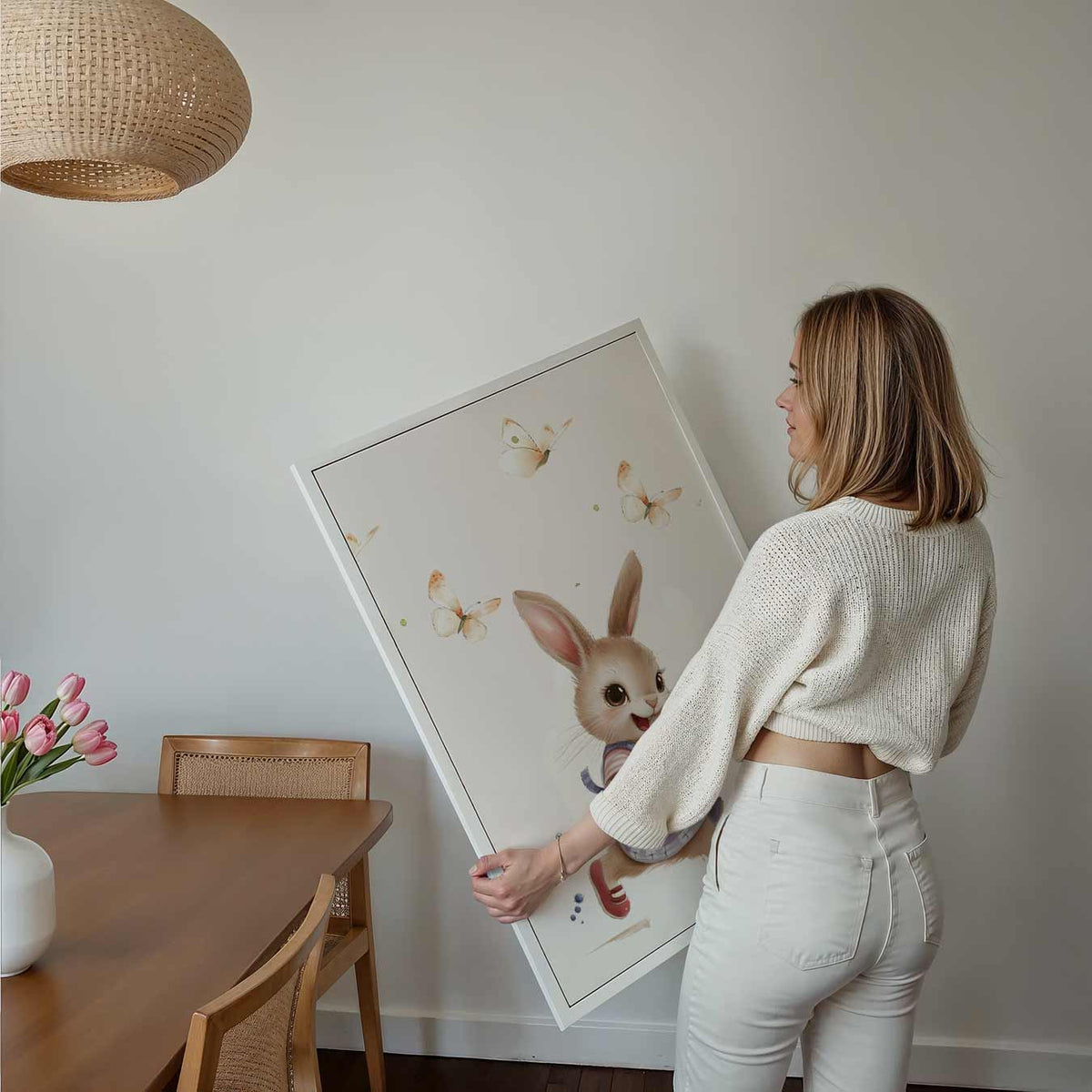 Springende Konijntje – kids poster als vrolijke staande wanddecoratie