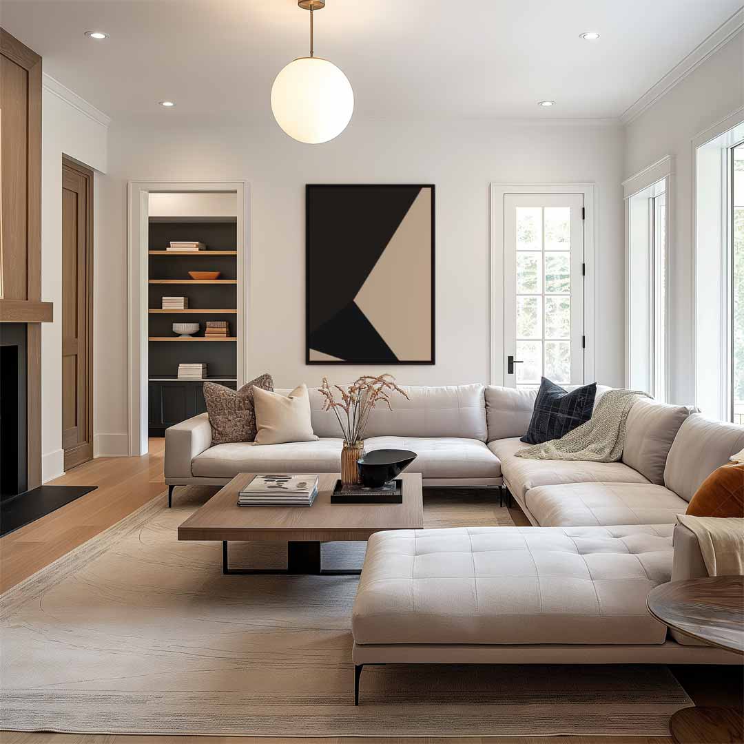 Abstracte Contrasten in Beige en Zwart – staand kunstwerk voor modern interieur