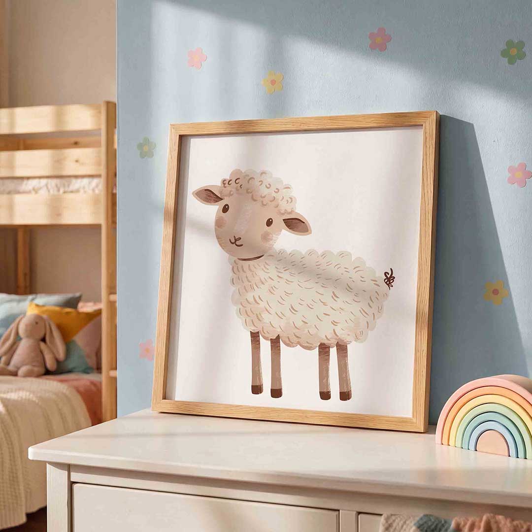 Schattig schaap – speelse wandkunst als vierkante kinderposter