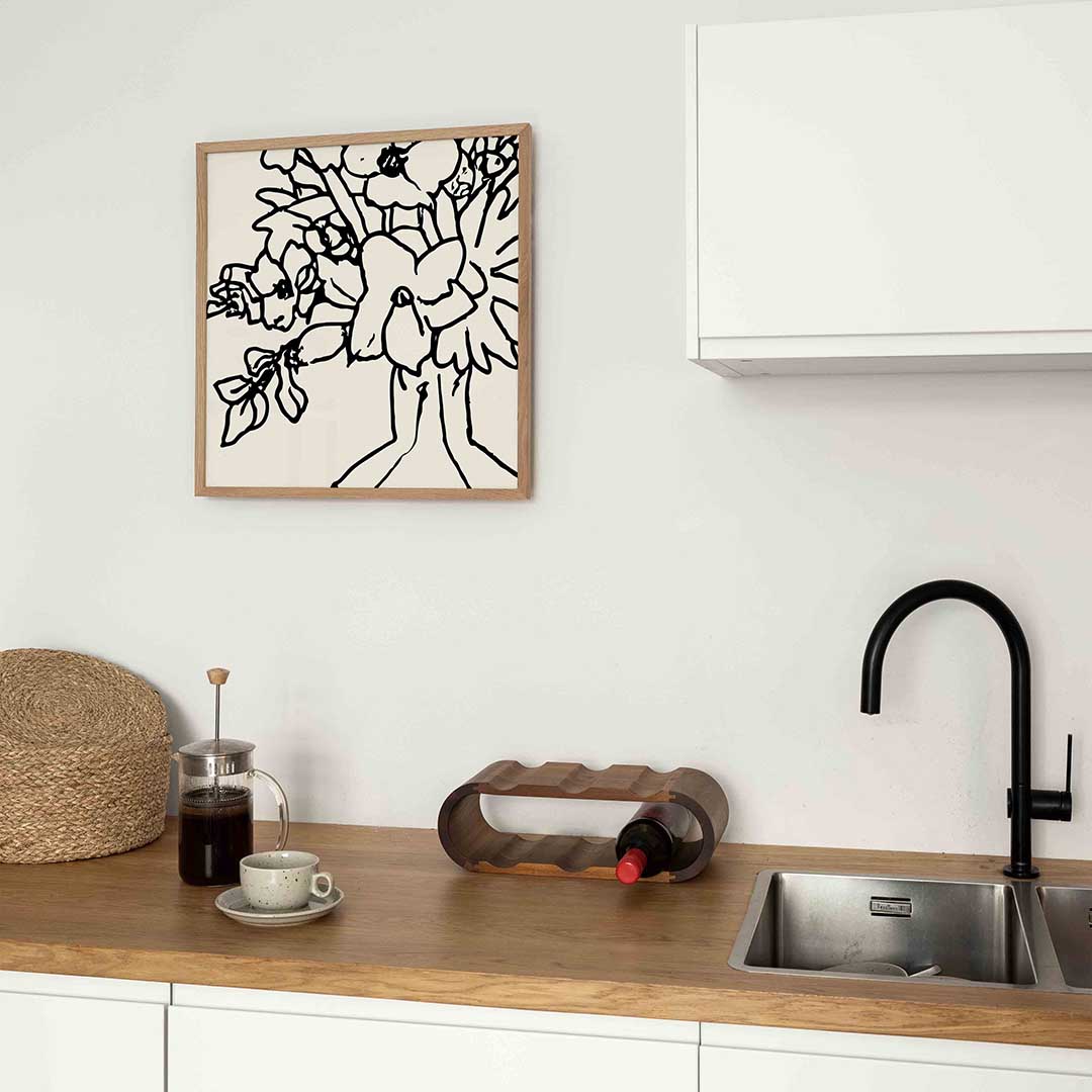 Bloemen in zwart wit – keukenposter in vierkant formaat