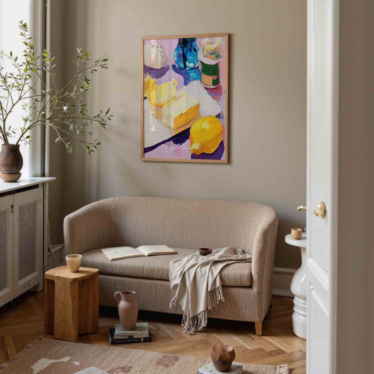 Citroen en knoflook – illustratie poster in staand formaat