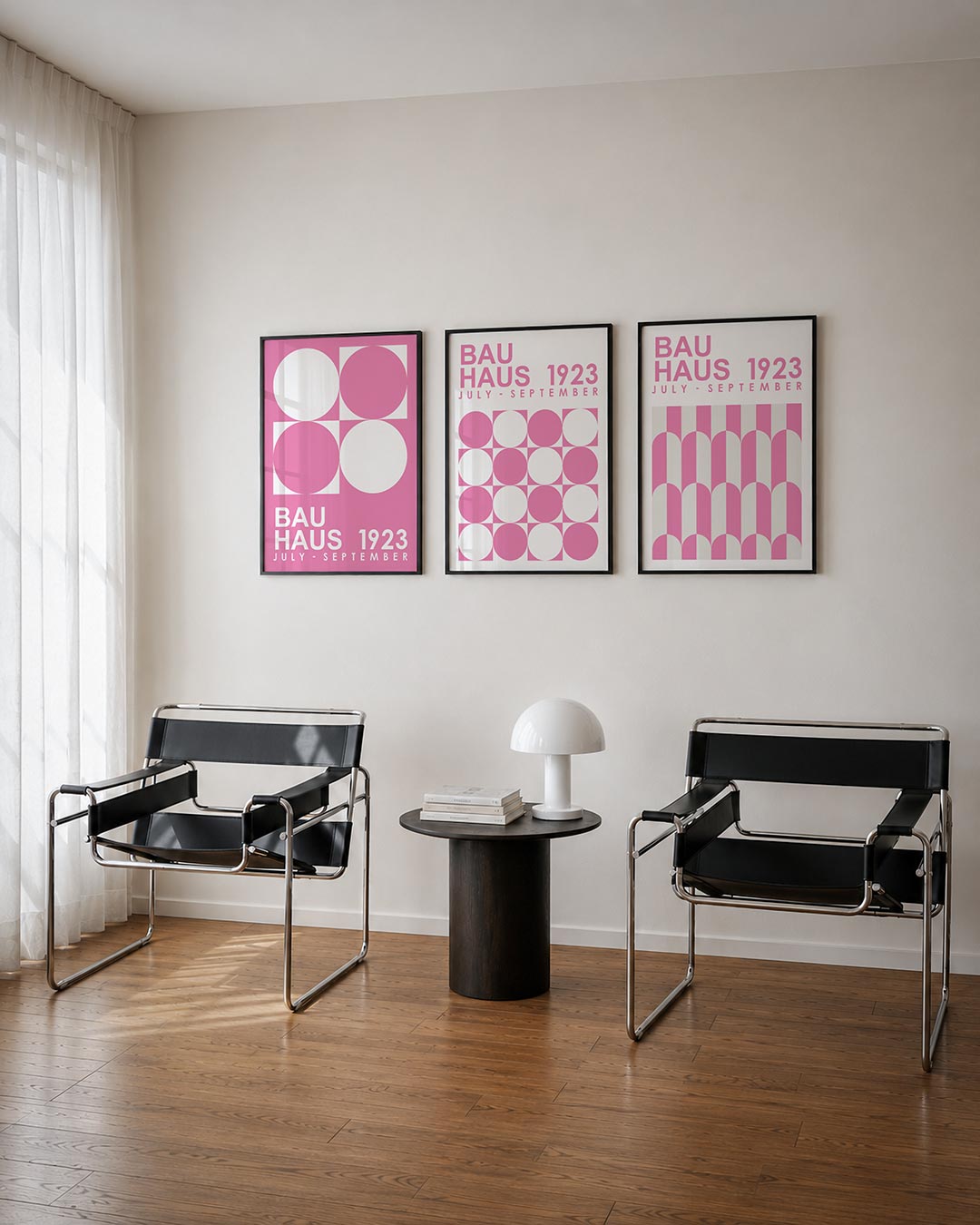 Cirkel en vierkant posterset – derde productweergave – deze posterset in drie delen toont een speelse wisselwerking van roze