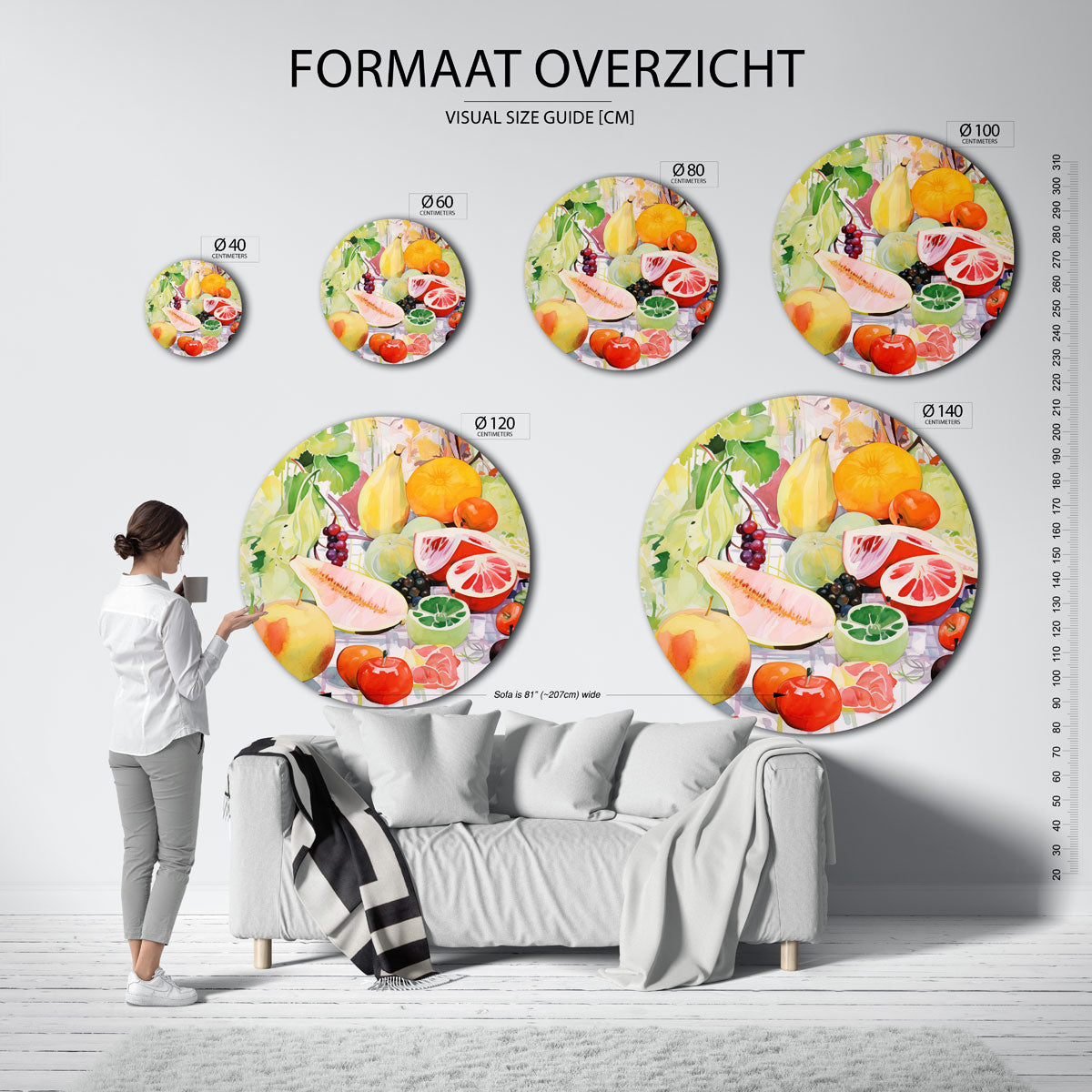 Fruit en bladeren – ronde muurdecoratie met kleur en vorm