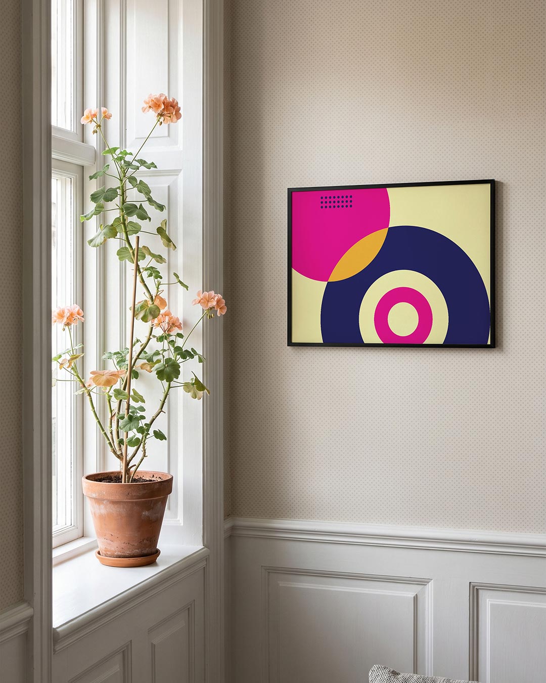 Cirkelvormen en kleur – liggende Bauhaus poster voor aan de muur