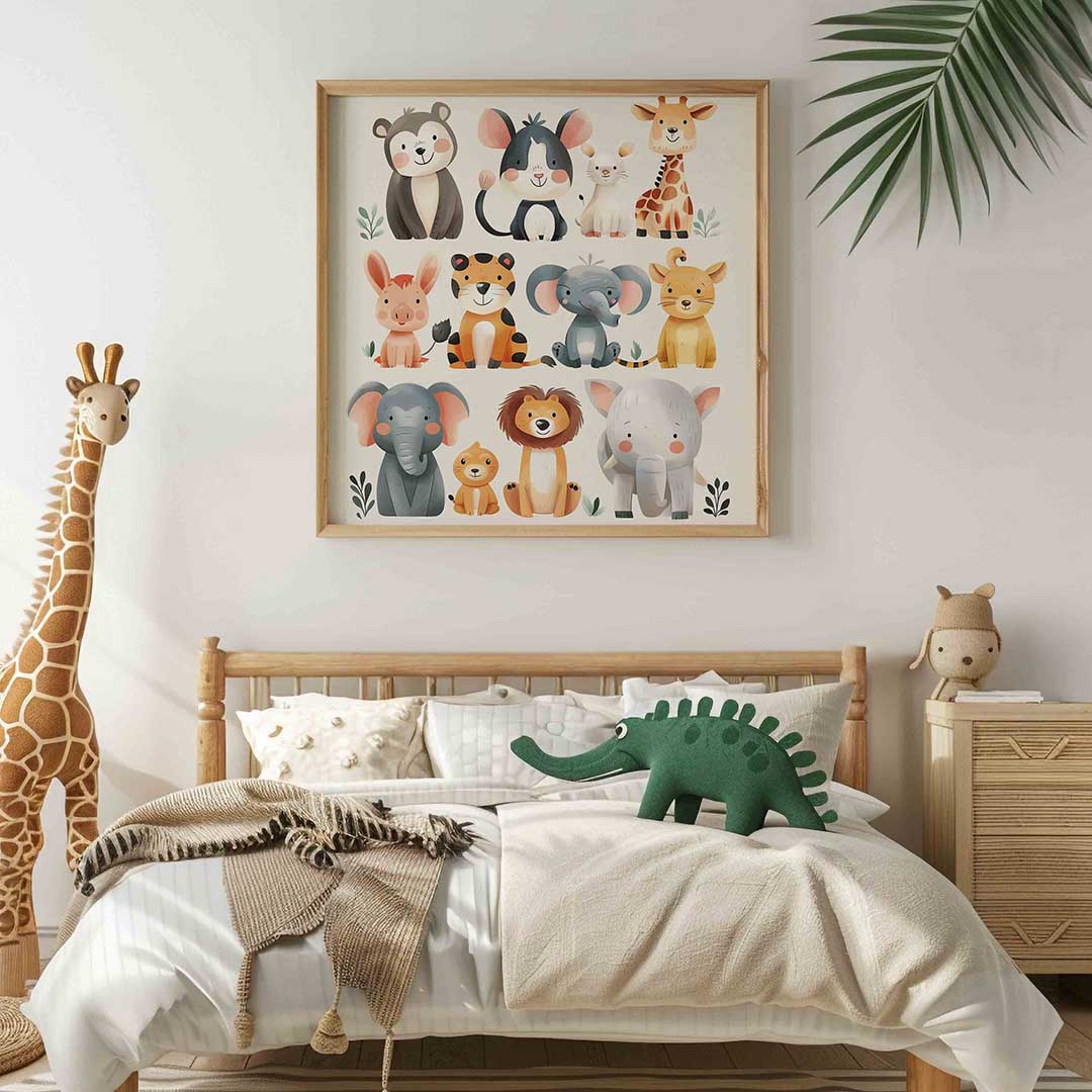 Schattige dieren – vierkante kinderkamer wanddecoratie van WallArtistic