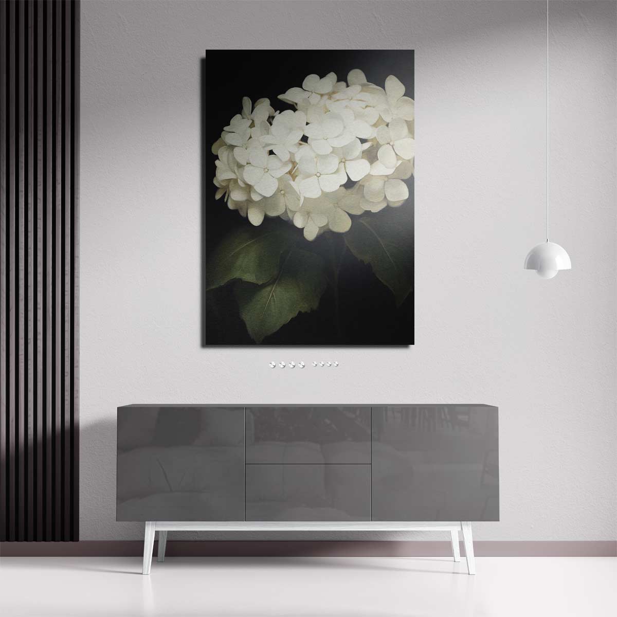 Elegante Witte Hortensia Bloemen – plexiglas wanddecoratie in portret formaat
