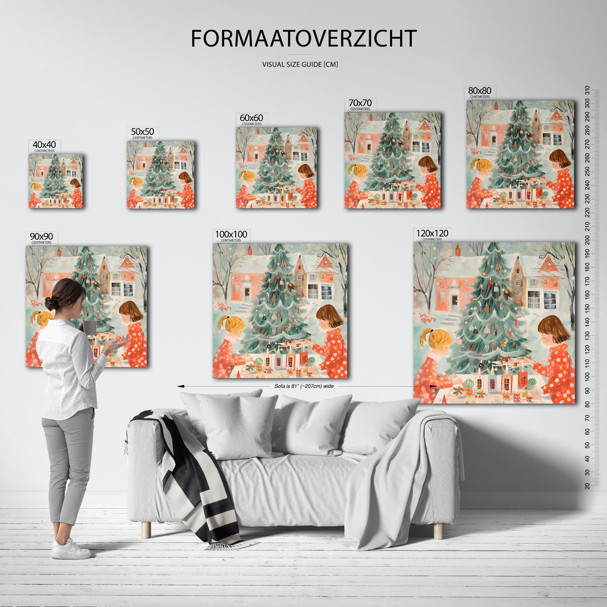 Kerstboom en kinderen – vierkante muurposter voor kerst