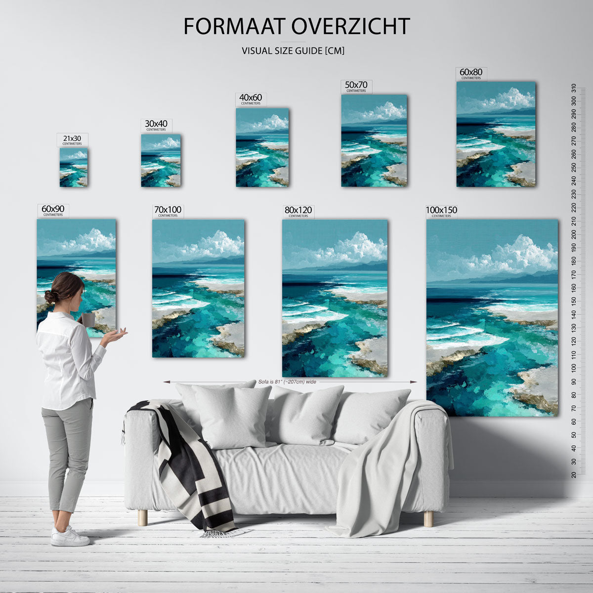 Blauwe oceaanlandschap – staande muurposter met abstracte vormen