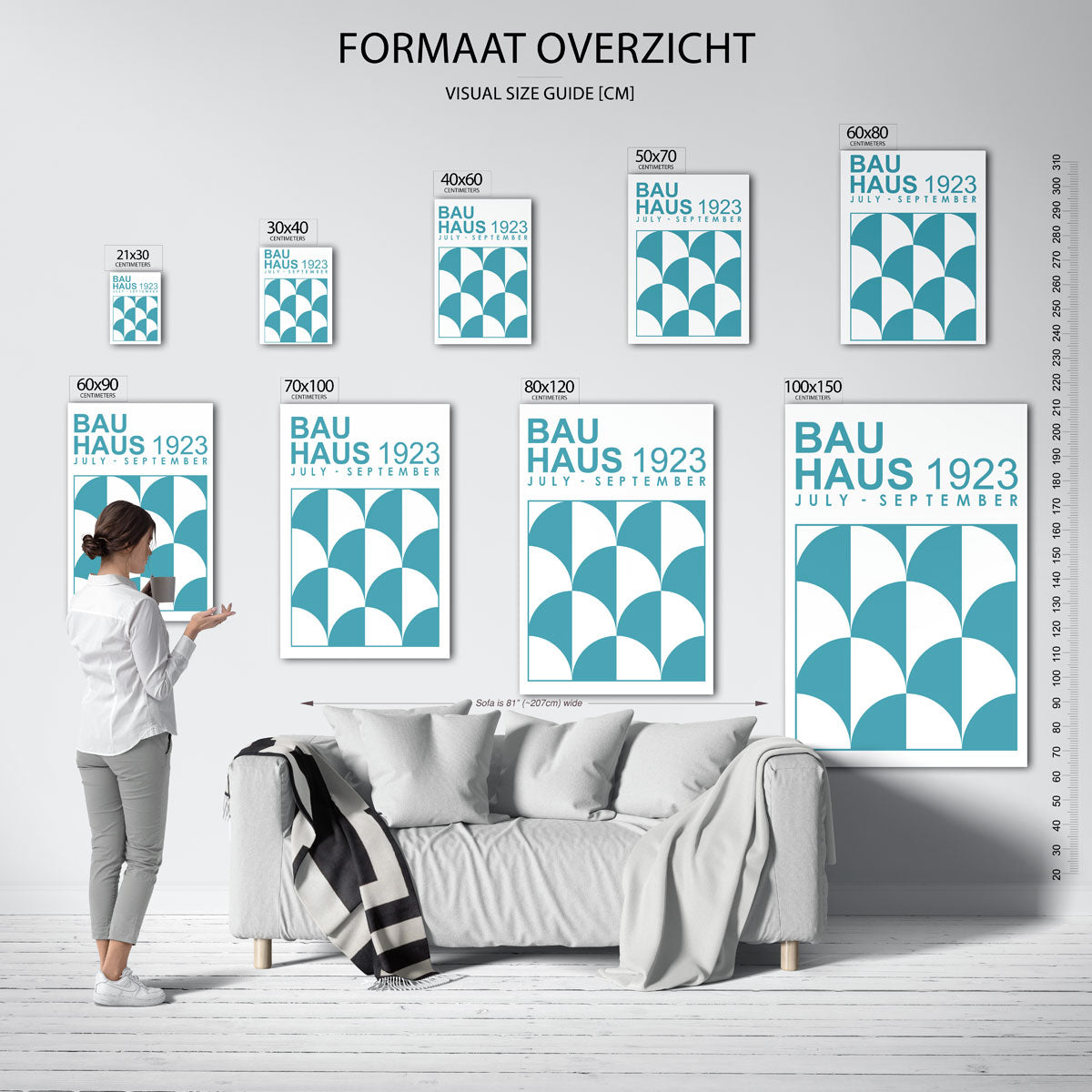 Halve cirkelpatronen – geometrische poster in Bauhaus-stijl van WallArtistic
