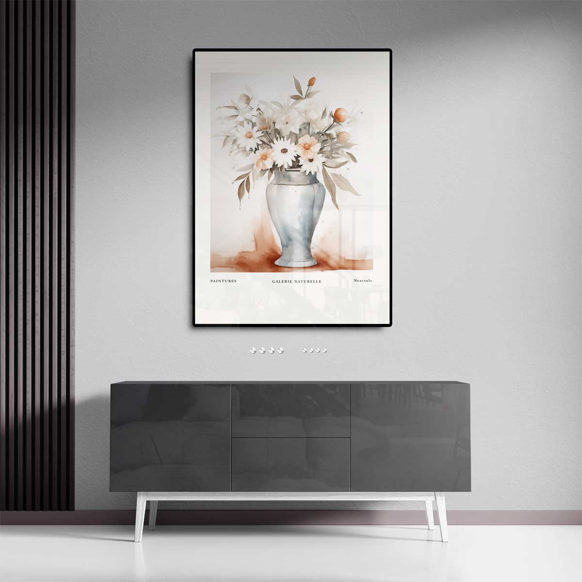 Neutrals Bloemenpracht in Aquarel – staand kunstwerk voor modern interieur