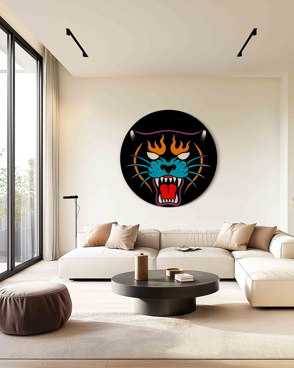 Panter met vurige details – safari muurcirkel als ronde wanddecoratie