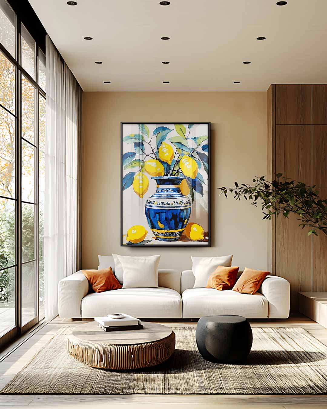 Citroenen in een Vaas – plexiglas wanddecoratie in portret formaat
