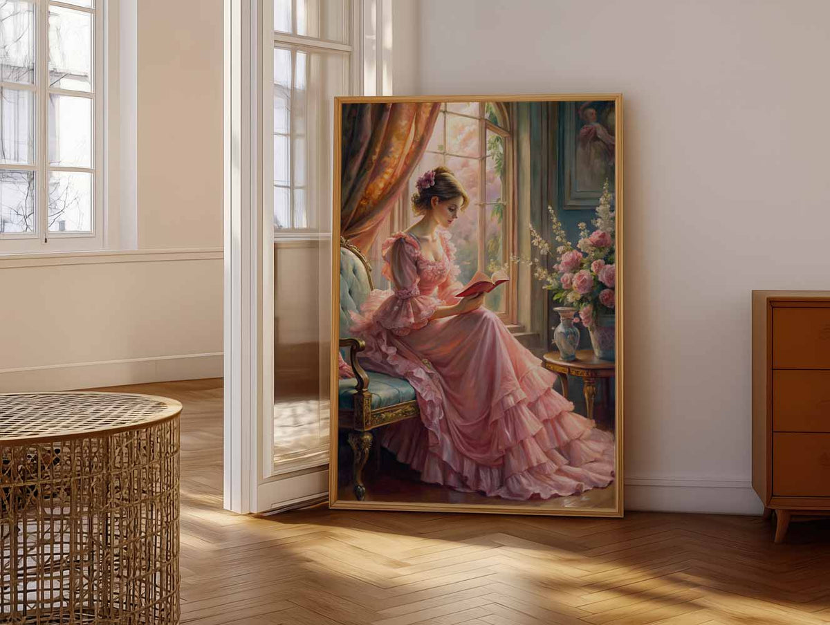 Romantische Lezende Dame – vrolijke paasillustratie als portret poster