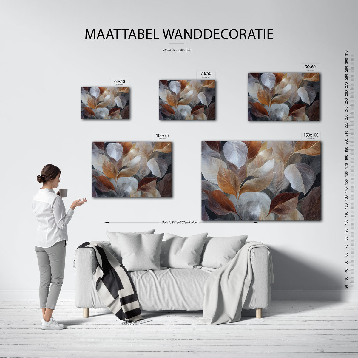 Organische bladvormen – moderne liggende wandkunst