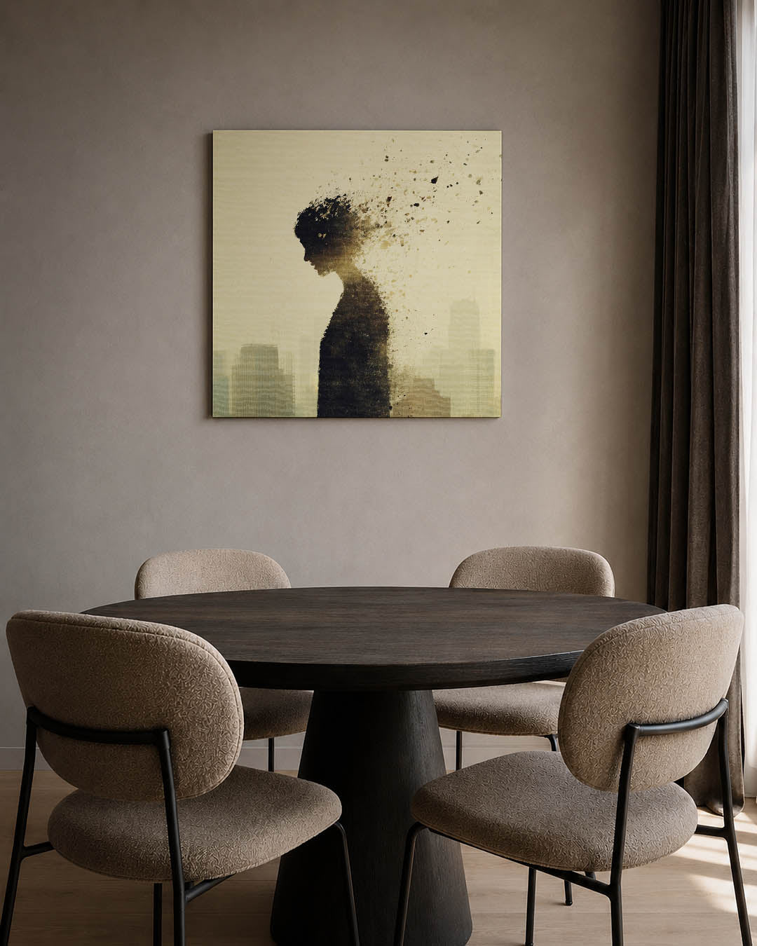 Vervagende silhouet kunstwerk – tweede productweergave – dit werk toont een silhouet dat geleidelijk vervaagt in de