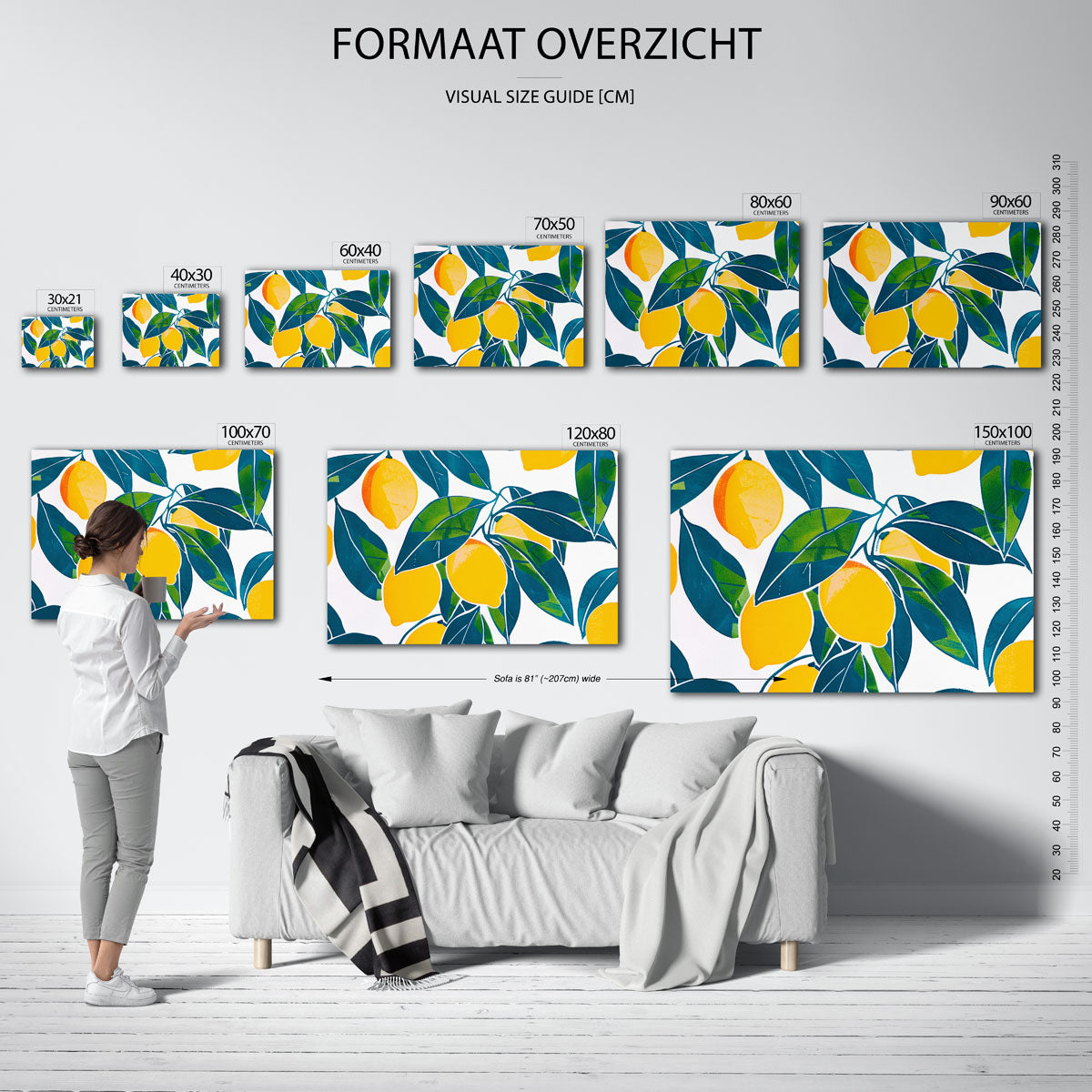 Citroenen en bladeren – liggende muurposter voor een modern interieur