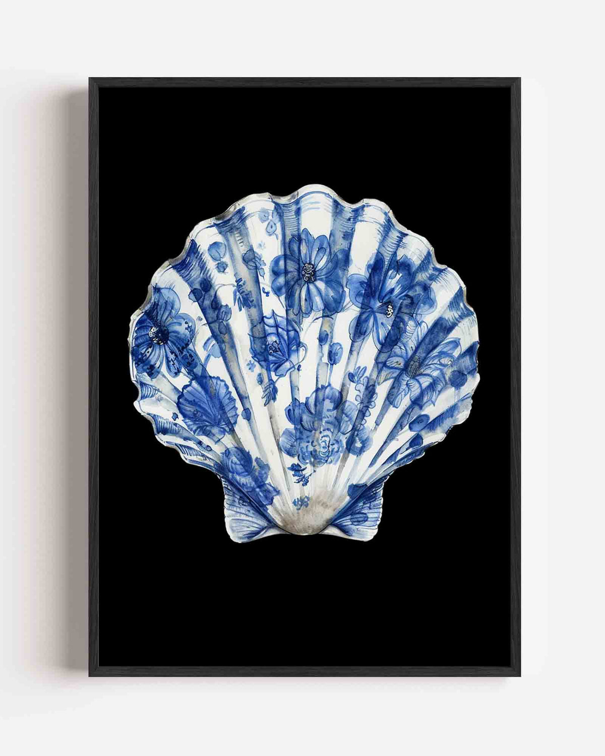 Blauwe schelp – Delfts blauwe portret poster als wanddecoratie