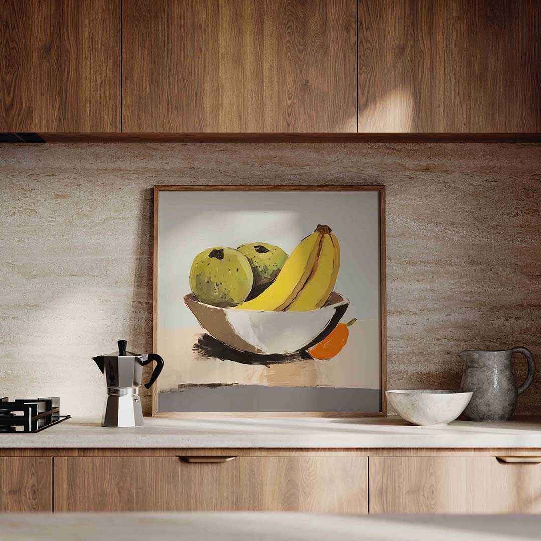 Fruit in schaal – culinaire wandkunst als vierkante poster
