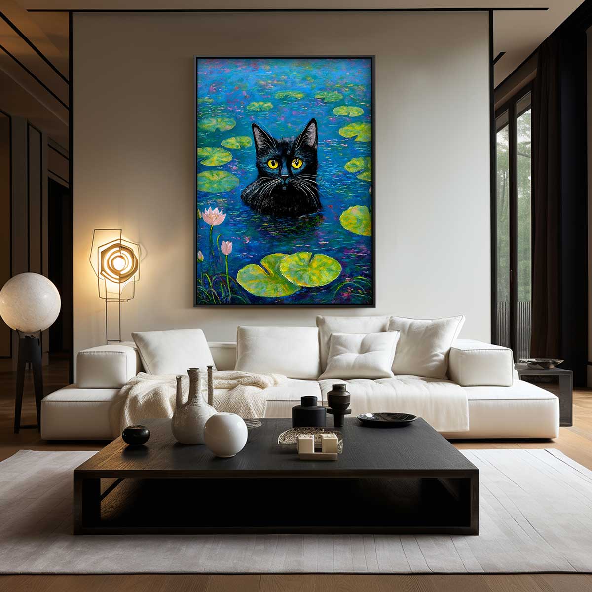 Gatto tra le ninfee Opera d'arte