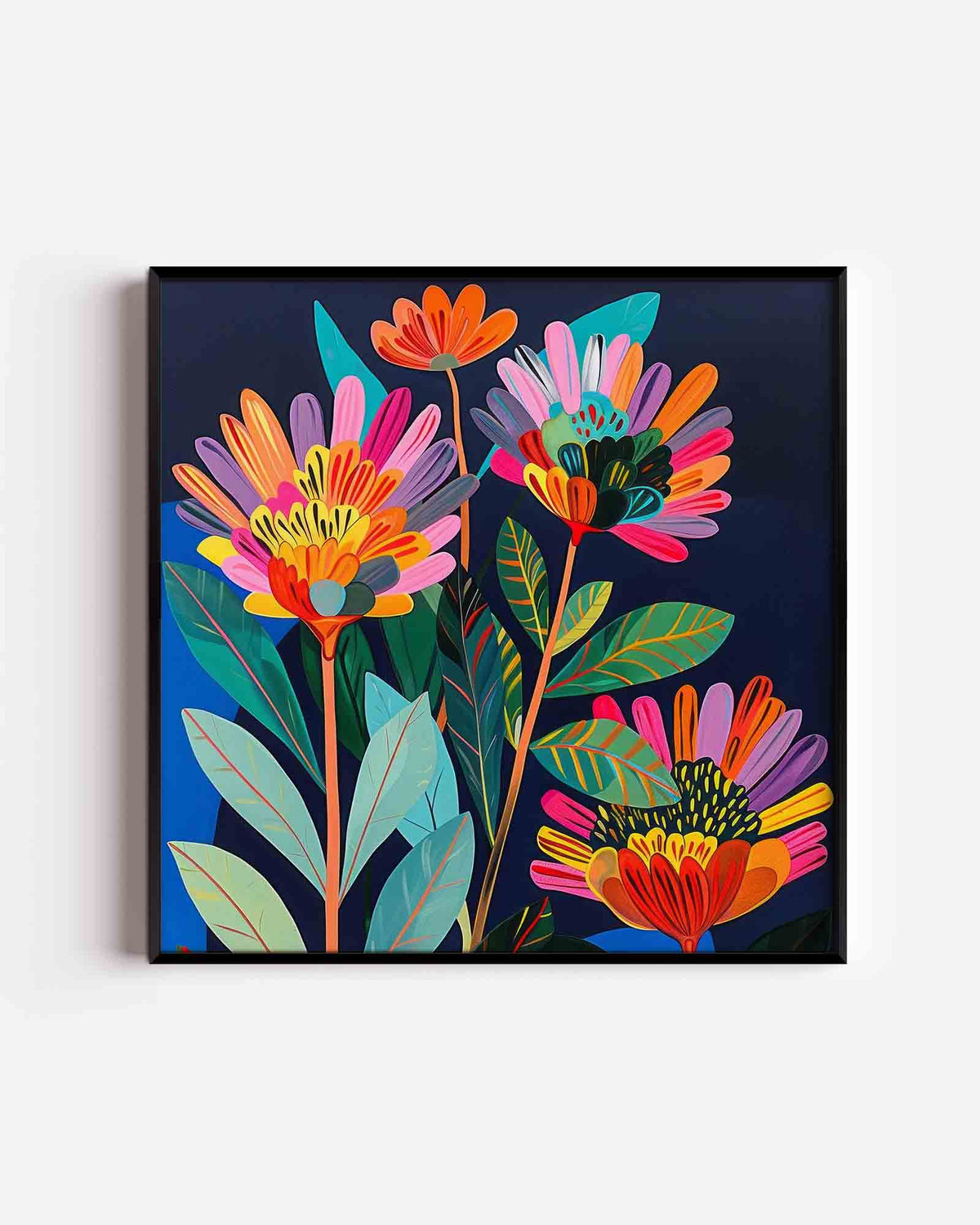 Bloemen en bladeren – kleurrijke illustratie poster als wanddecoratie