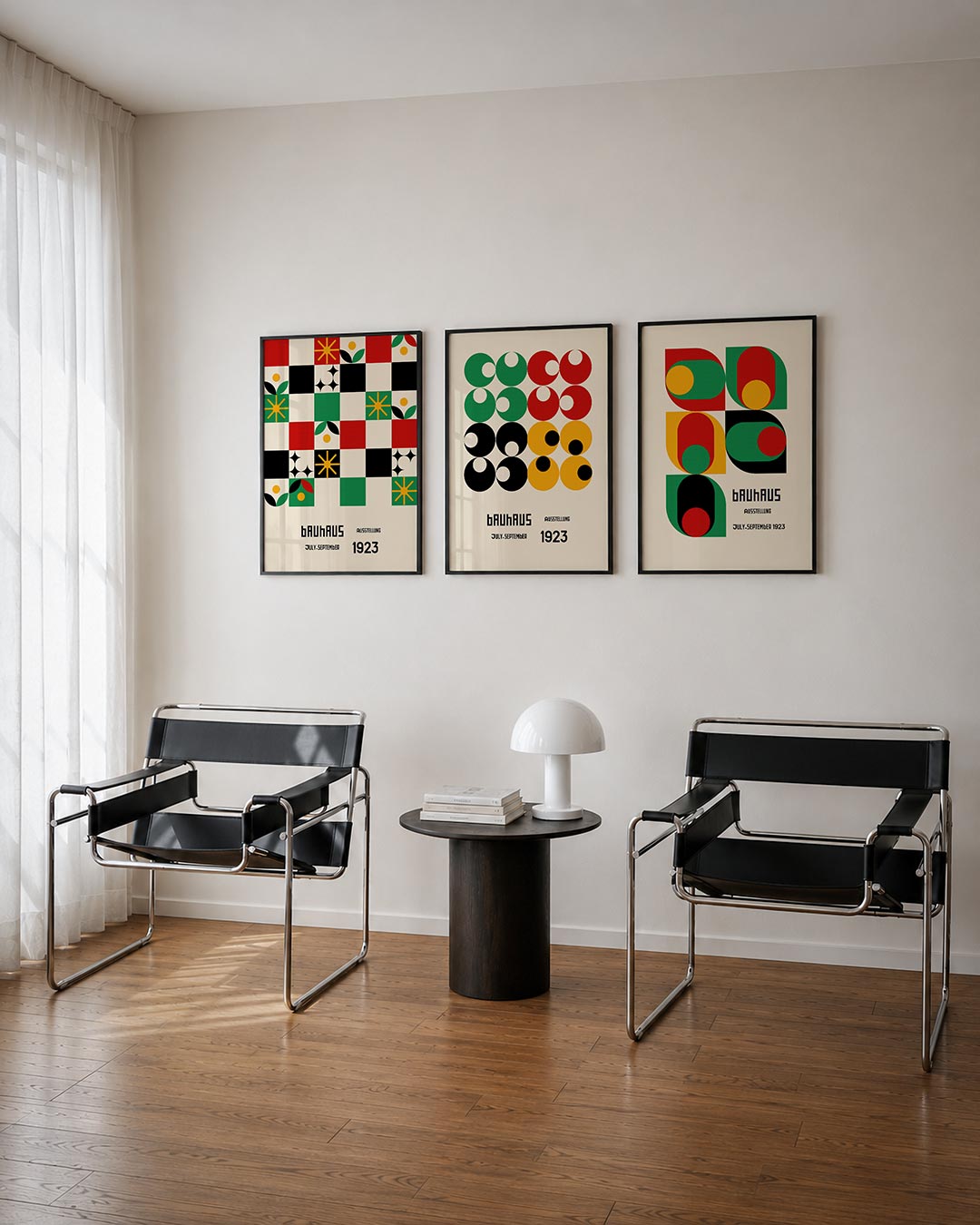 Vorm en kleurenspel posterset – derde productweergave – deze posterset in drie delen toont een levendig patroon van