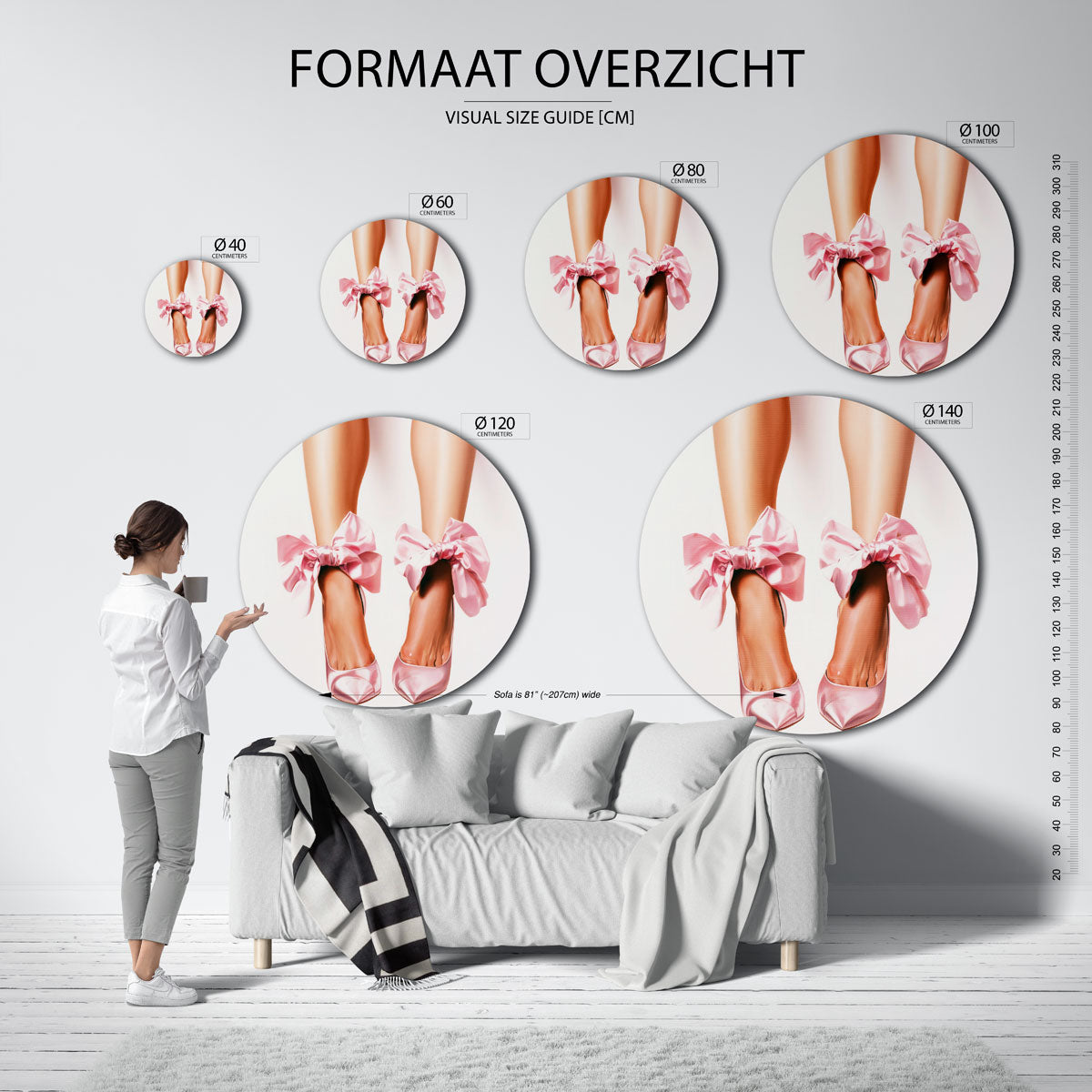 Roze strikken – ronde muurdecoratie met kleur en vorm