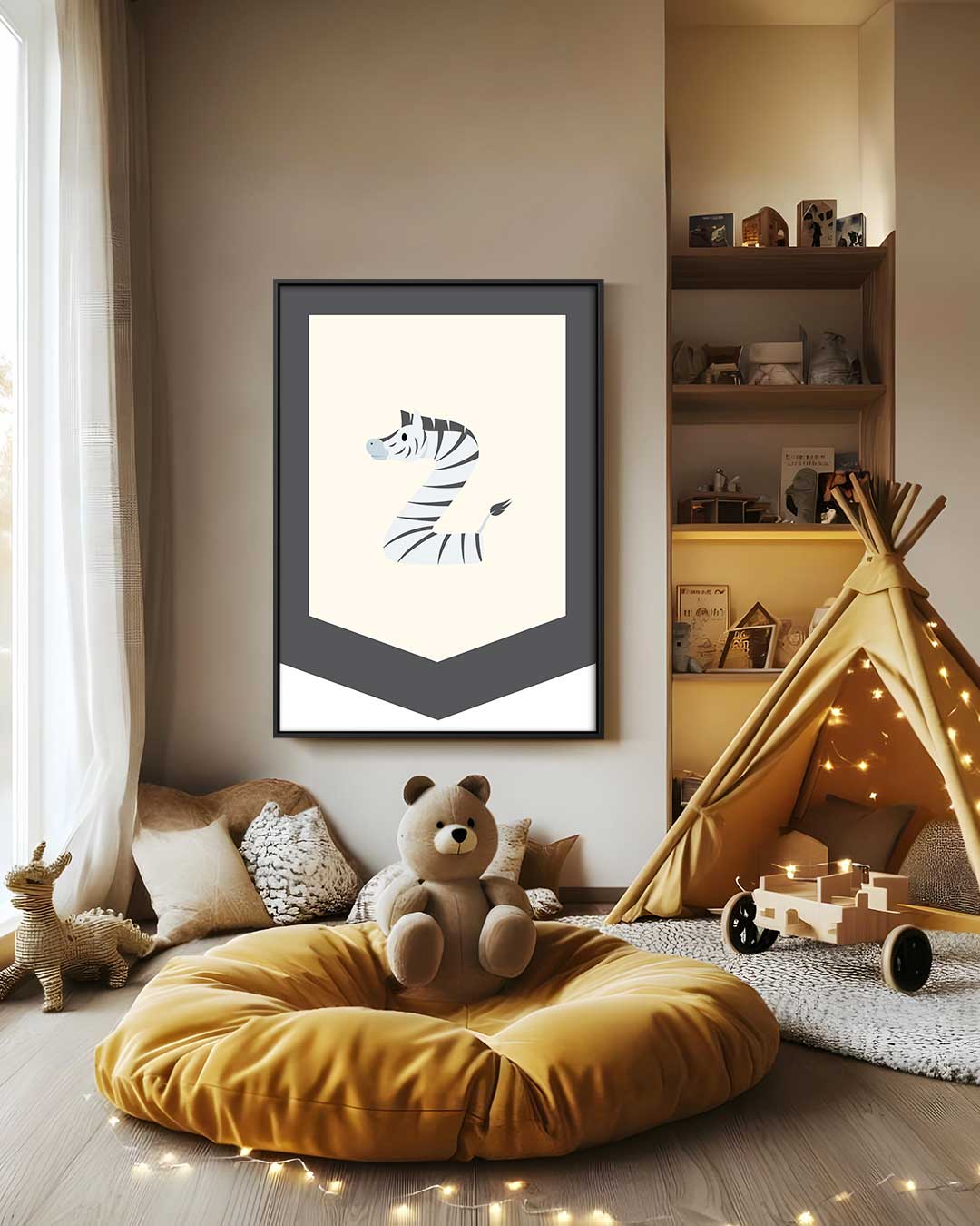 Zebra Alfabet Kunstwerk – staand kunstwerk voor modern interieur