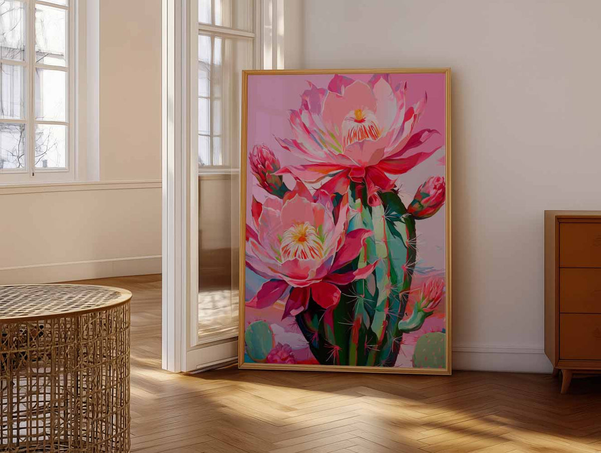 Kleurrijke Cactus Bloemenpracht – vrolijke paasillustratie als portret poster