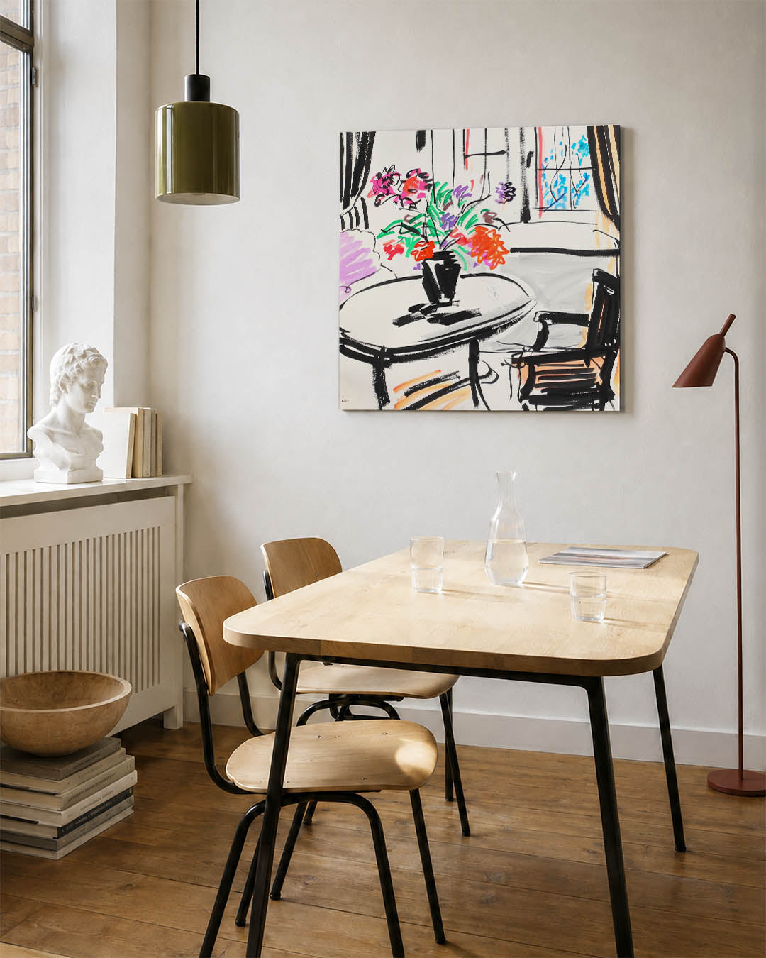 Kleurrijke interieurtekening kunstwerk – detailweergave – dit toont een levendige interieurtekening met vloeiende lijnen en