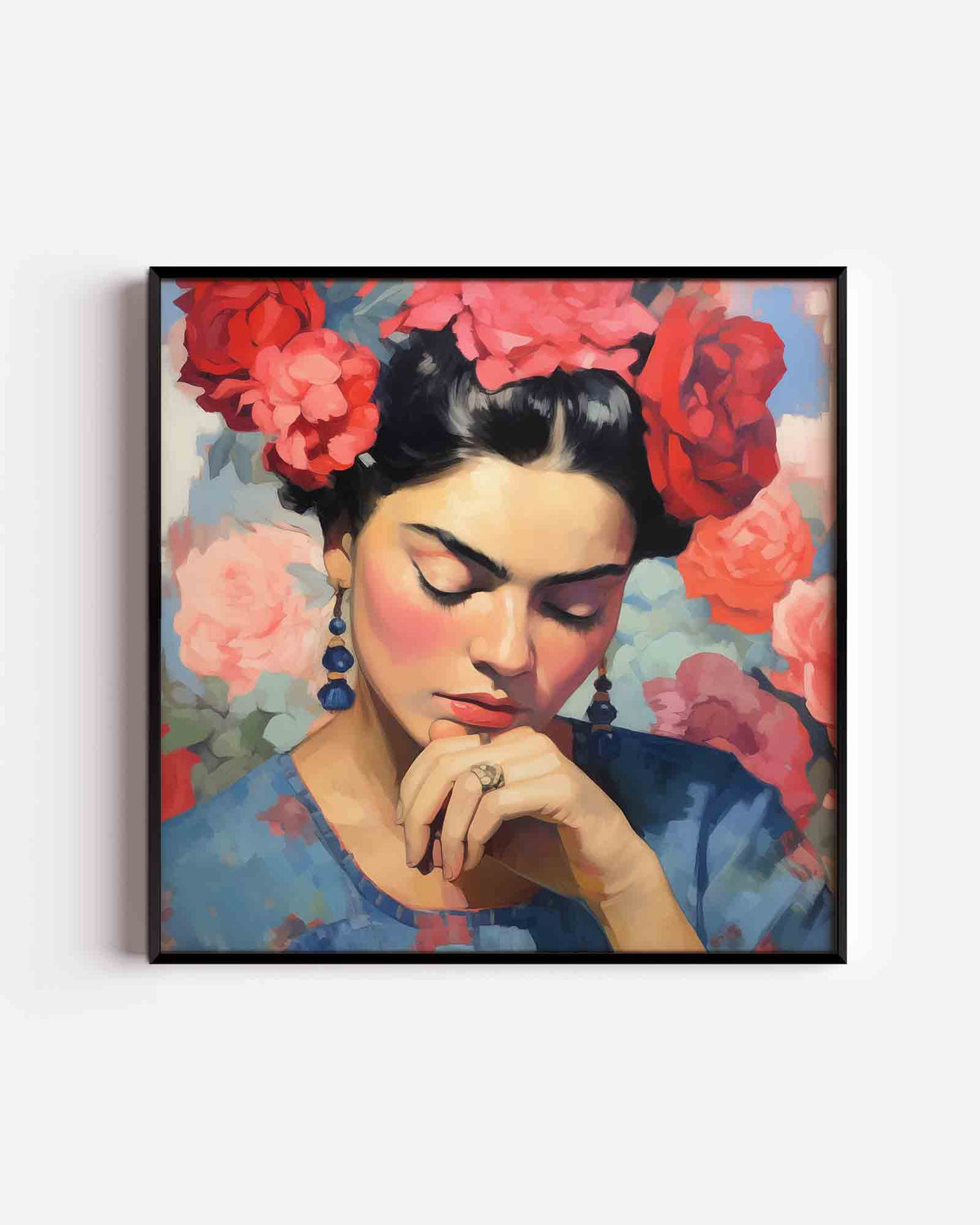 Vrouw met bloemen – vrouwelijk portret als vierkante poster