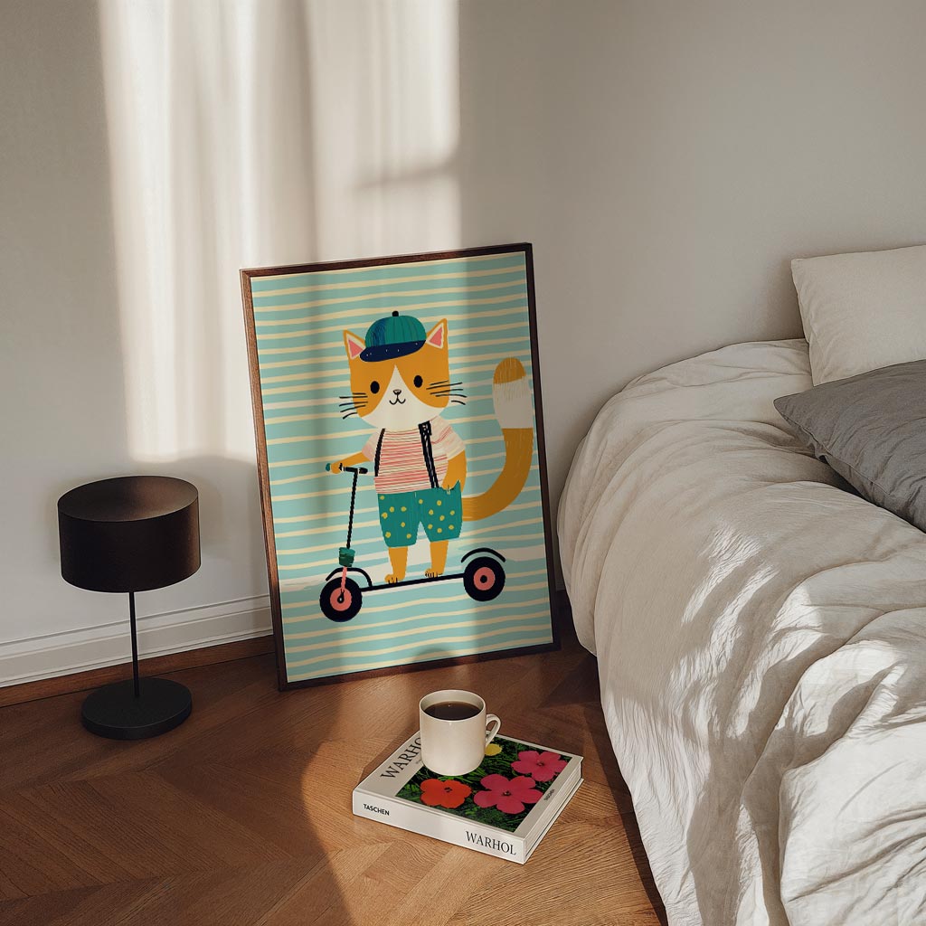 Speelse Kat op Step – staande kinderkamer wanddecoratie van WallArtistic