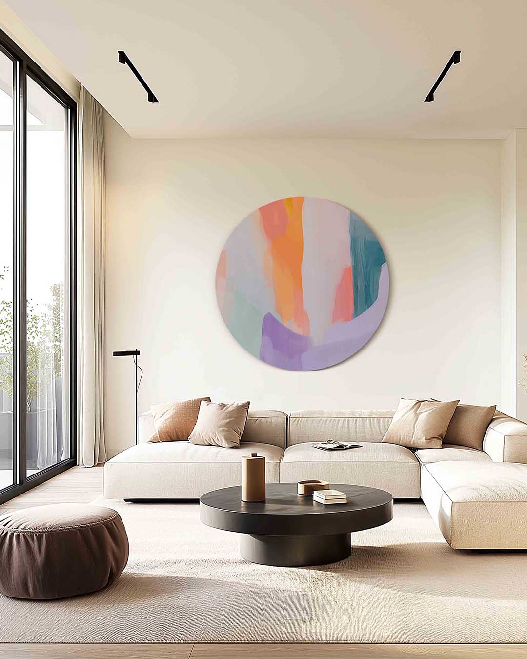 Abstracte vormen – kleurrijke muurcirkel als ronde wanddecoratie