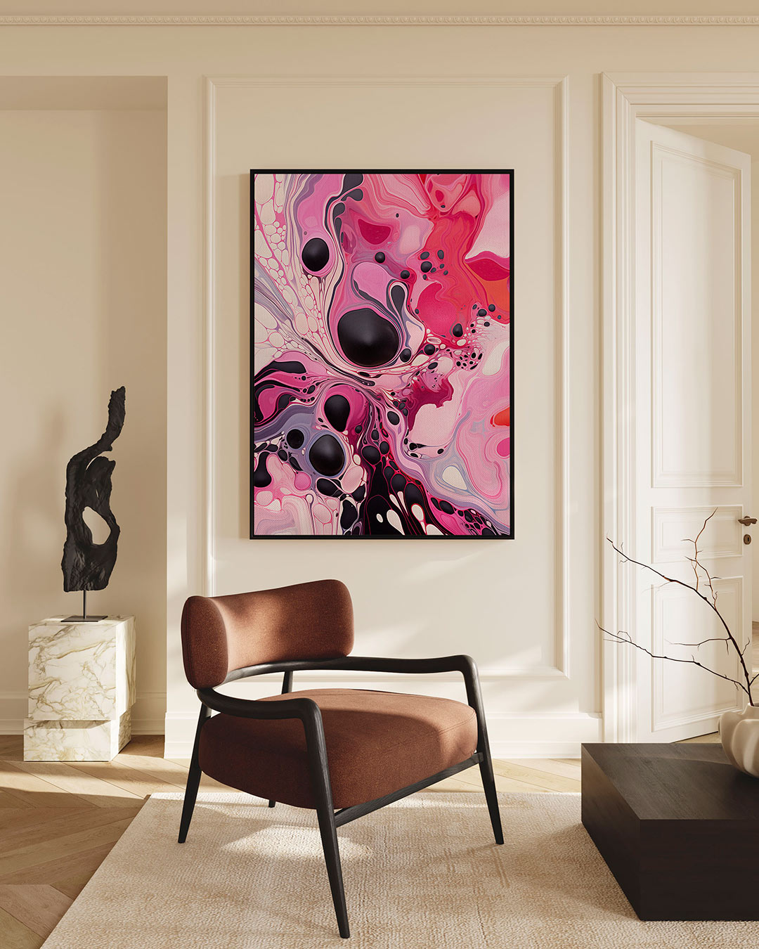Vloeiende kleurencompositie – Zwarte – staande wanddecoratie