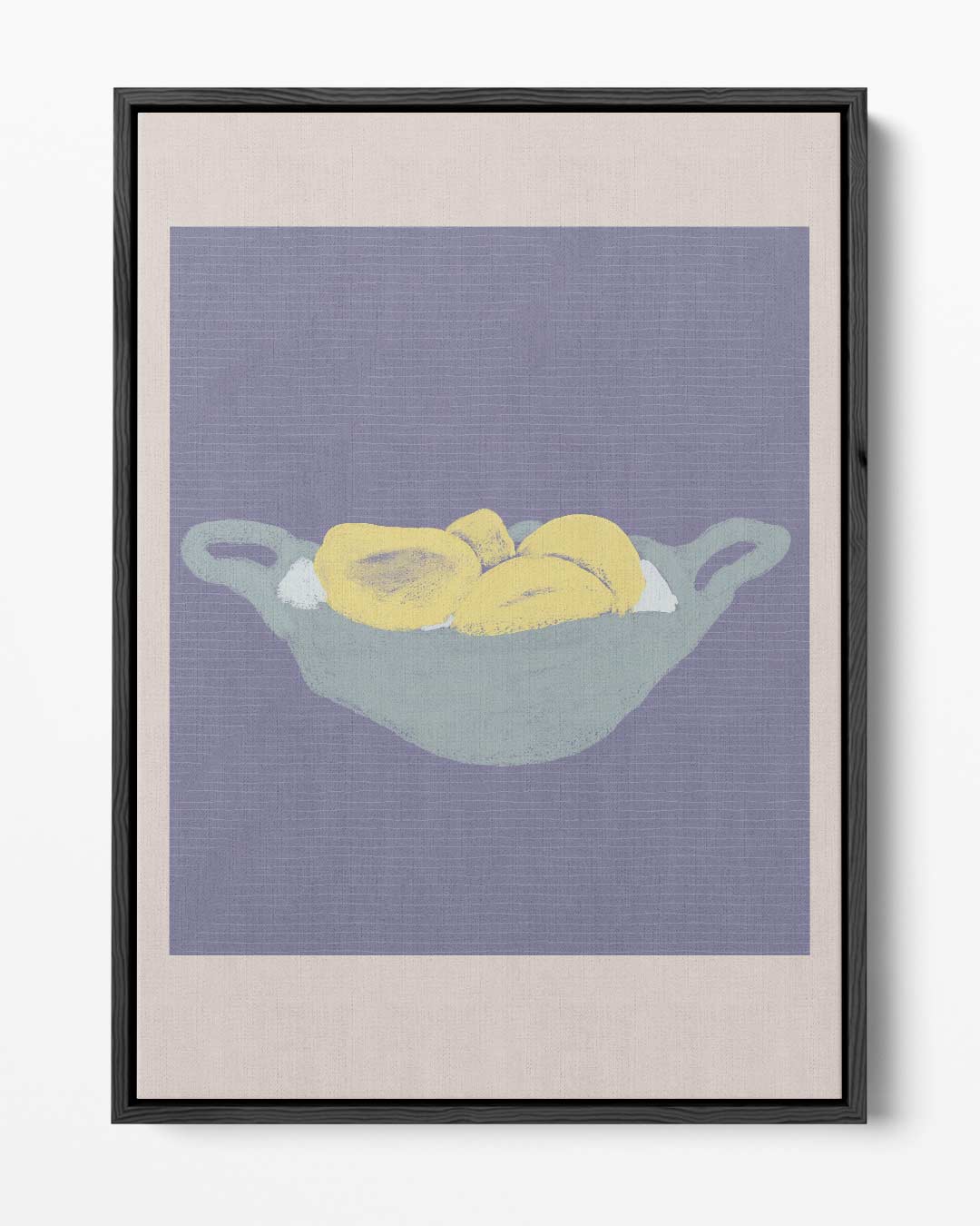 Zonnige Bananen in Blauwe Schaal – portret kunstwerk als wanddecoratie