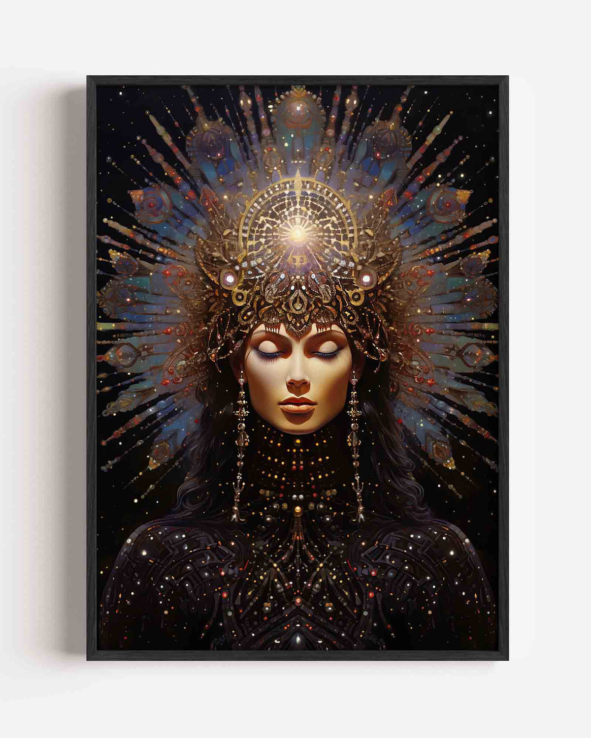 Vrouw met sierlijke kroon – surrealistische portret poster als wanddecoratie