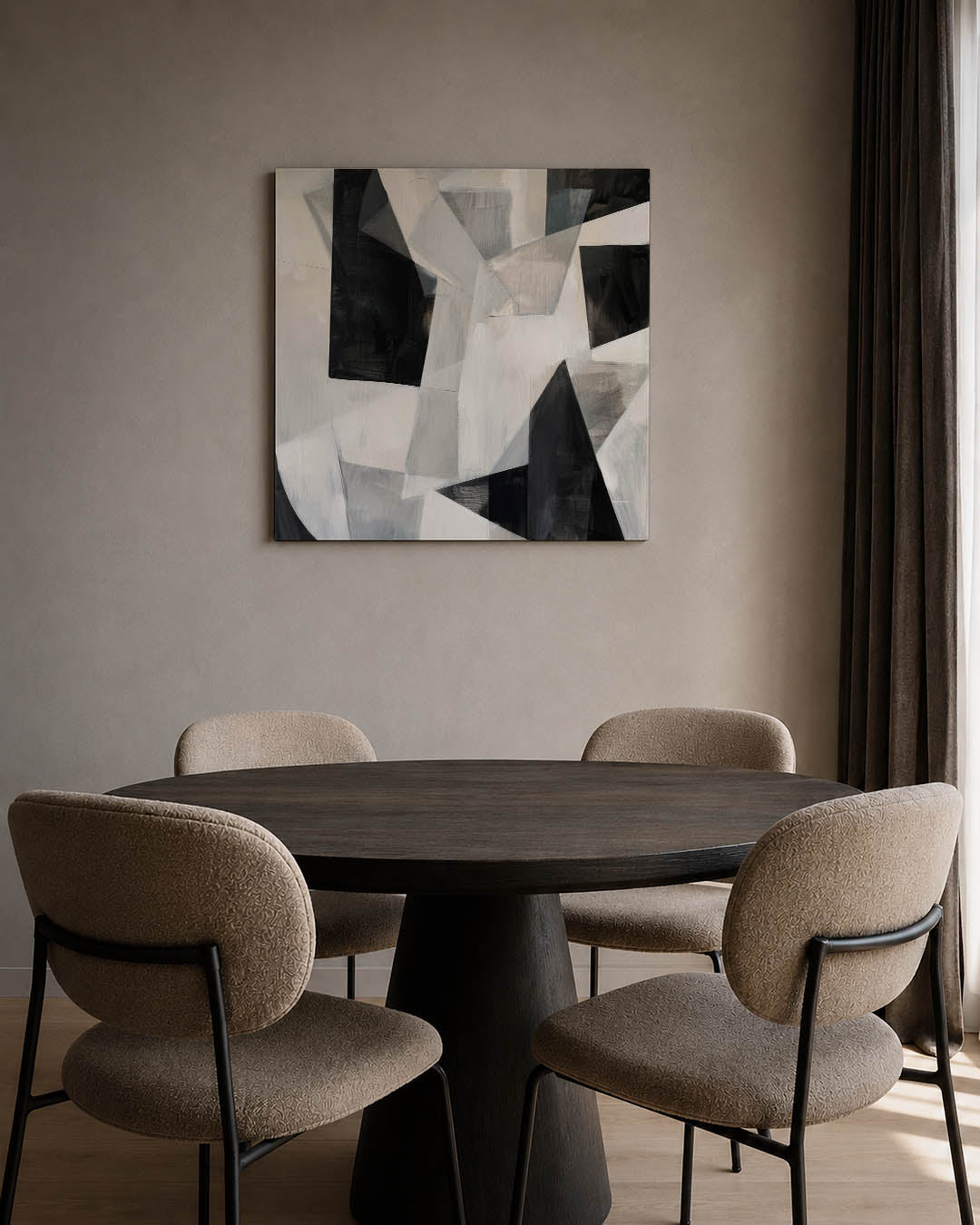 Geometrische vormen kunstwerk – tweede productweergave – dit werk toont een dynamische compositie van overlappende