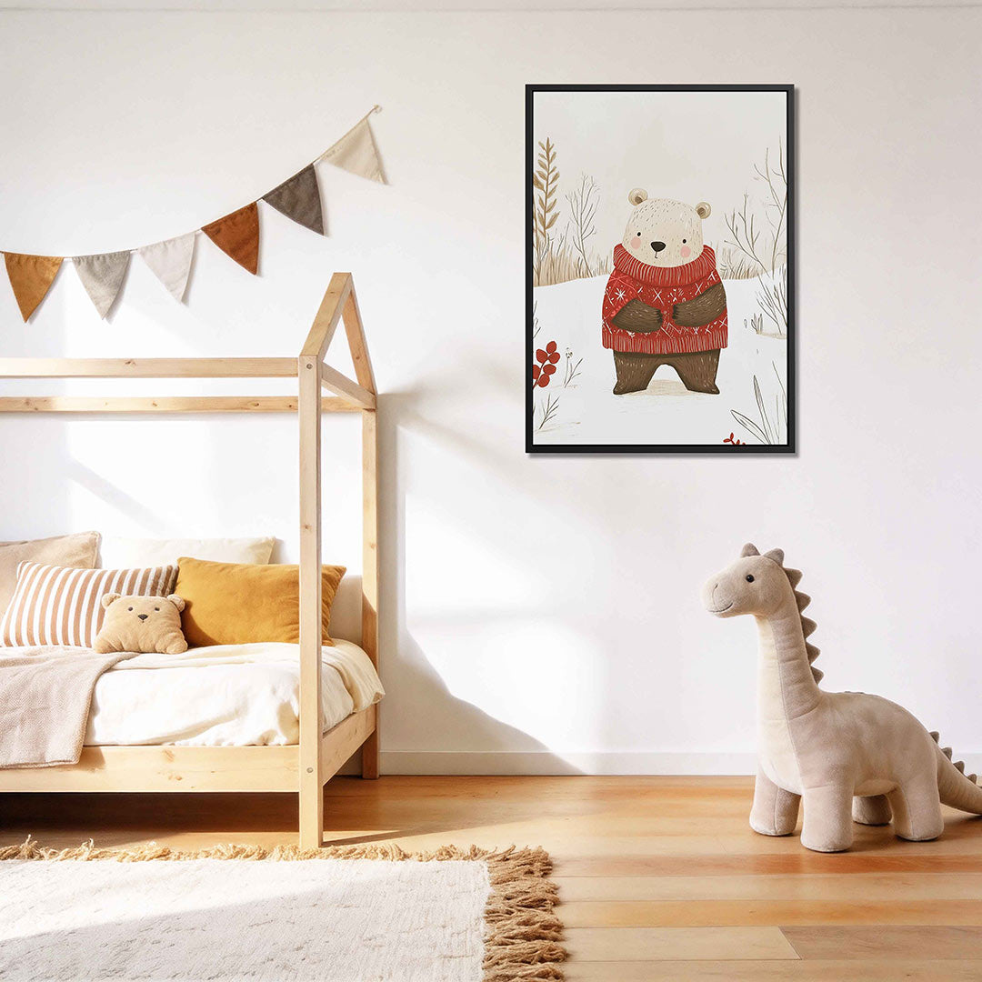 Winterse beer illustratie – kunstwerk als stijlvolle wanddecoratie