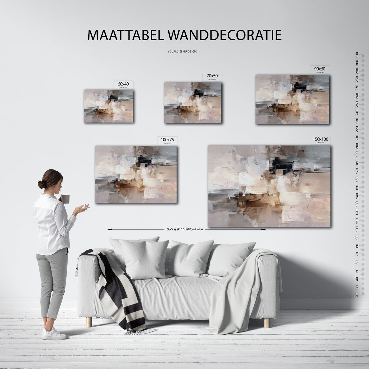 Gelaagde compositie – Abstract kunstwerk – moderne liggende wandkunst